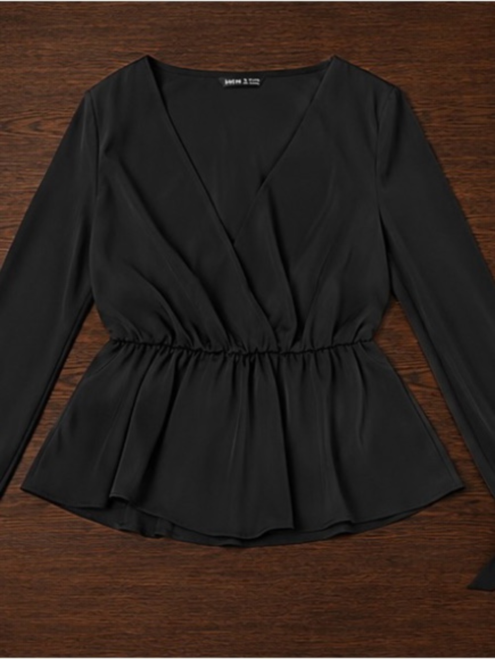 SHEIN Black Wrap Peplum Blouse Tie Sleeve Top